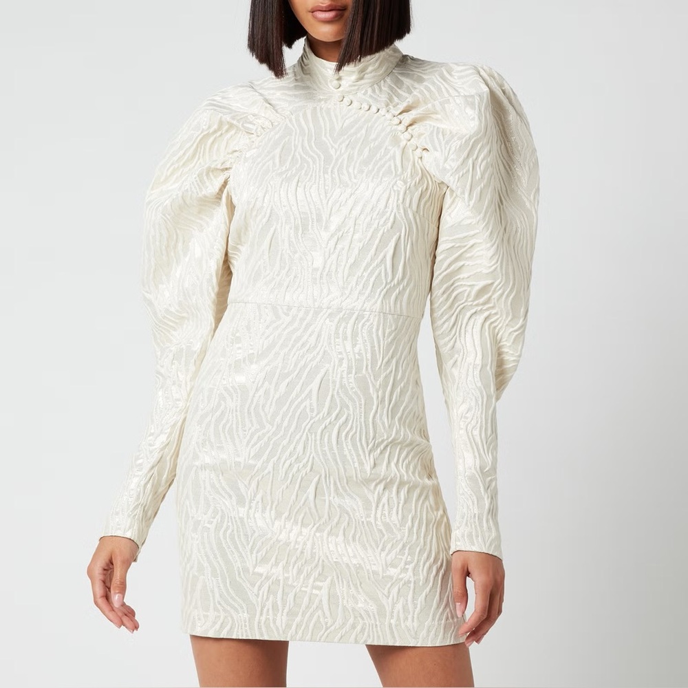 NWOT ROTATE Birger Christiansen Cream Kim Dress with Puff Sleeves